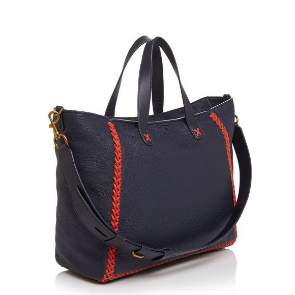 Tory Burch $595 33007 Softy Whipstitch Medium Leather Tory Navy Tote - Picture 2 of 9